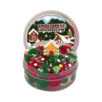 Gingerbread House Green & Red Pom-poms Clear Slime, Slimes Party