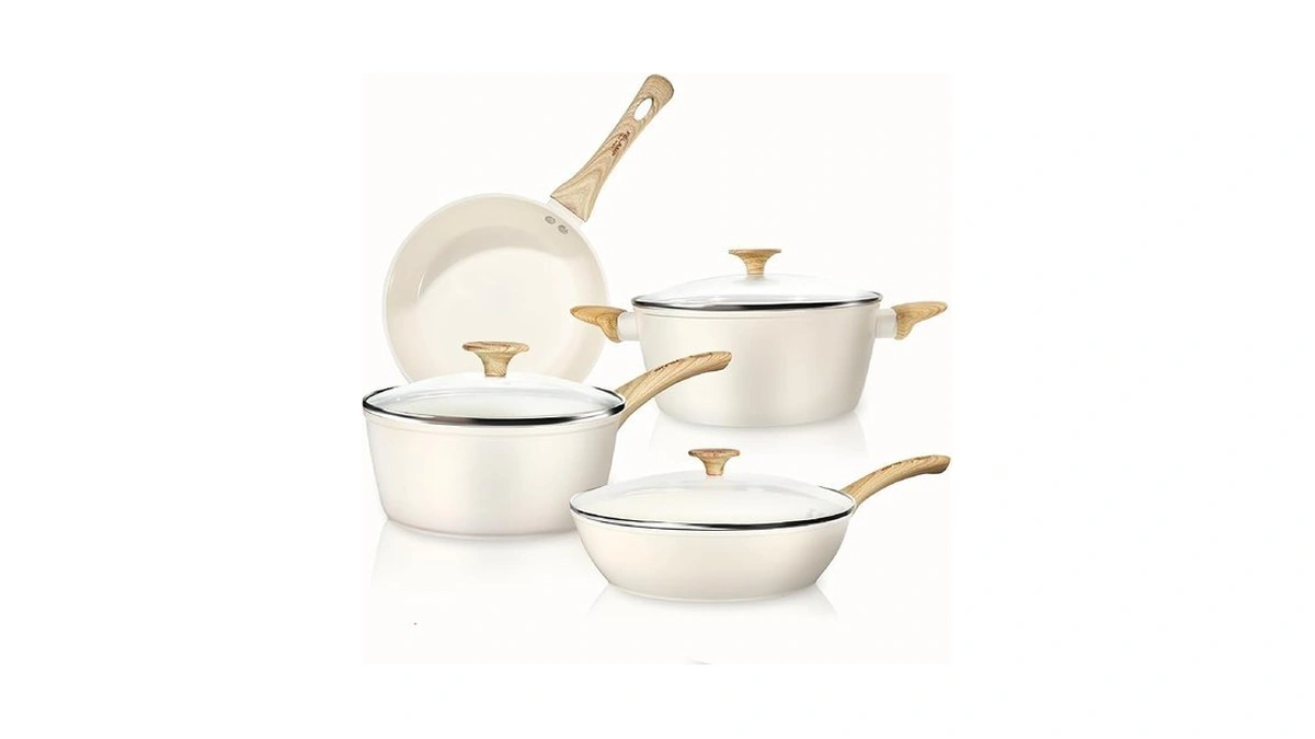 Felamp Healthy Ceramic Nonstick Cookware Set, 7-piece Pfoa/pfos/toxin-free Pots &