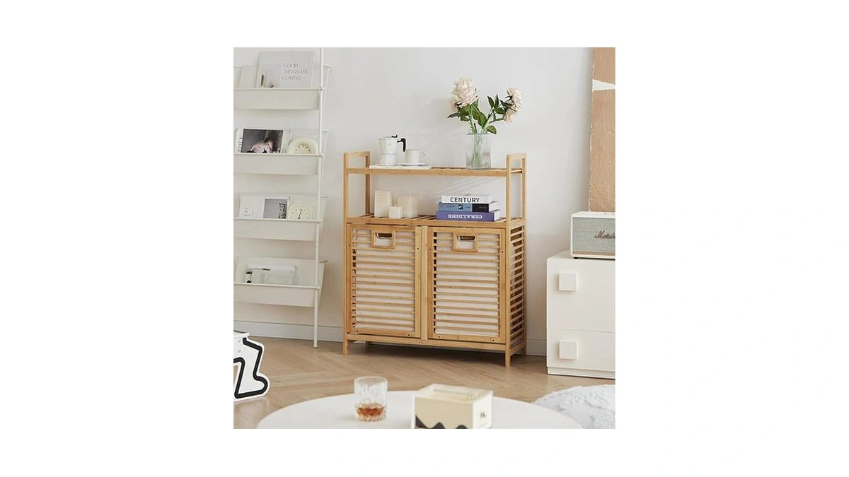 Baveke Double Tilt Out Laundry Hamper, Bamboo Hamper With 2
