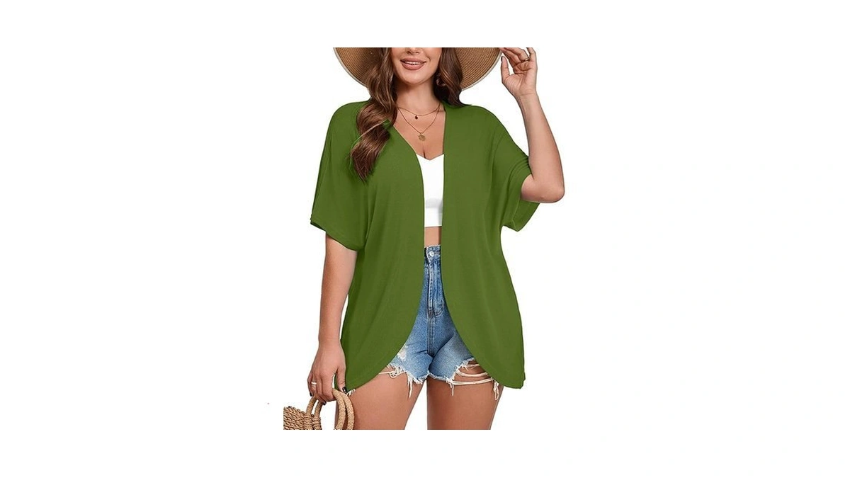 Auslook Women's Plus Size Short Sleeve Lightweight Open Front Cardigan