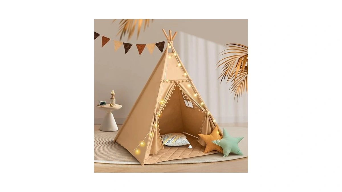 Wirhao Teepee Tent For Kids With Mat, Cotton Canvas Kids