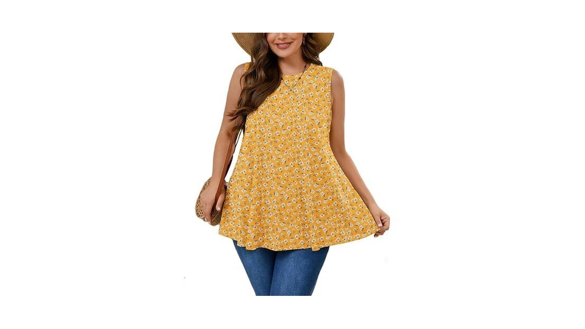 Auslook Plus Size Women's Tank Tops Yellow Celosia 2x Summer
