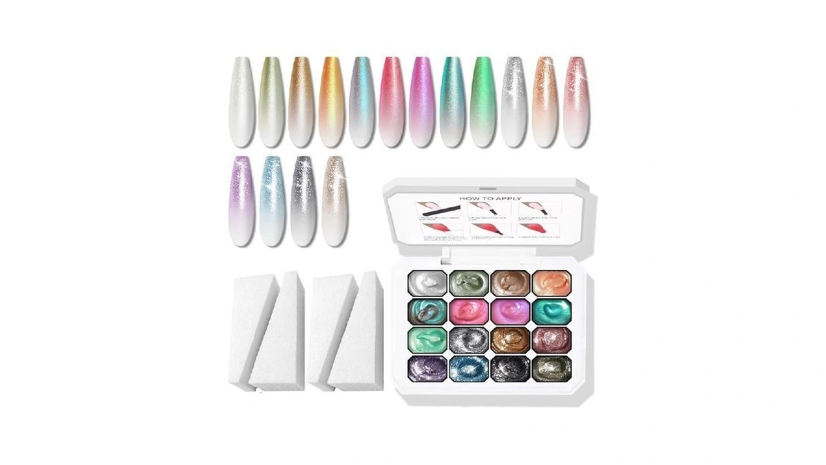 Karroy Glitter Pat Gel Nail Polish Palette, 16 Colors Blending
