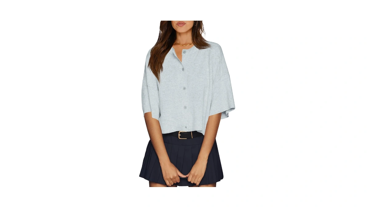 Cicy Bell Womens Half Sleeve Cardigan Sweaters Cropped Button Down