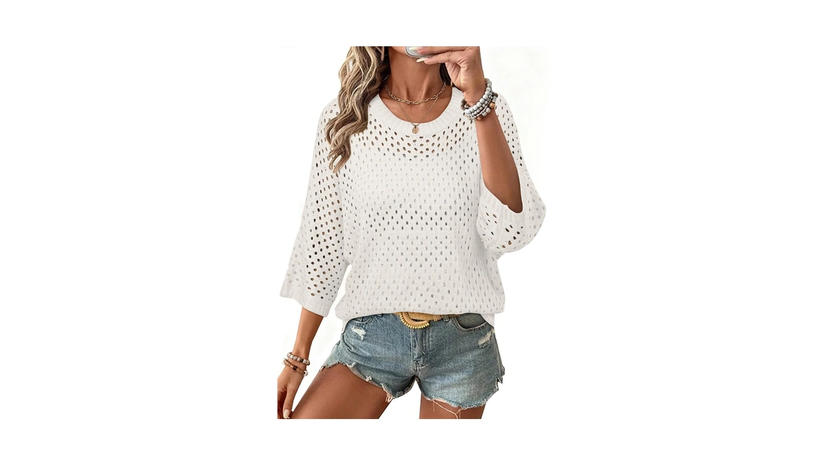Shewin Womens Tops Casual Crew Neck Crochet Tops For Women