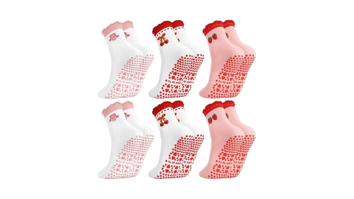 Scenicamp 6 Pairs Pilates Grip Socks For Women, Cute Ruffled