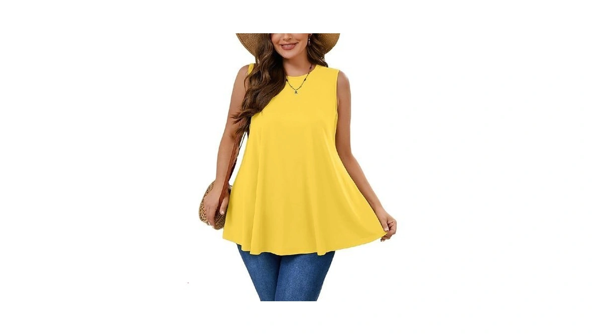 Auslook Plus Size Women's Tank Tops Bright Yellow 3x Summer
