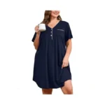Auslook Plus Size Navy Blue Nightgown For Women Midi Sleep