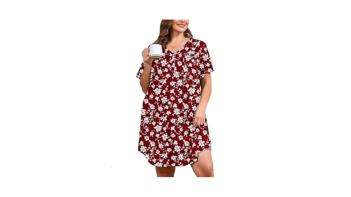 Auslook Plus Size Floral Nightgown For Women Midi Sleep 4x