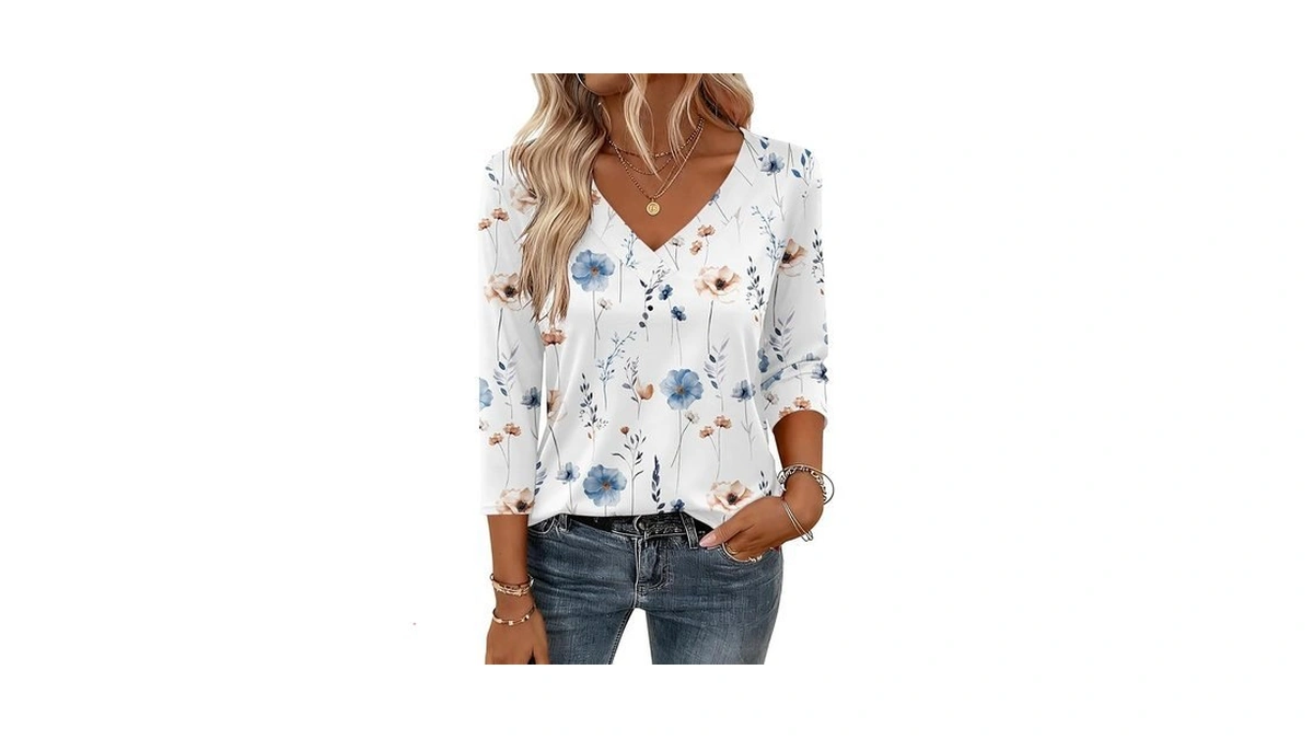Zeagoo Women's 3/4 Sleeve Shirts Floral Printed Dressy Casual Tops