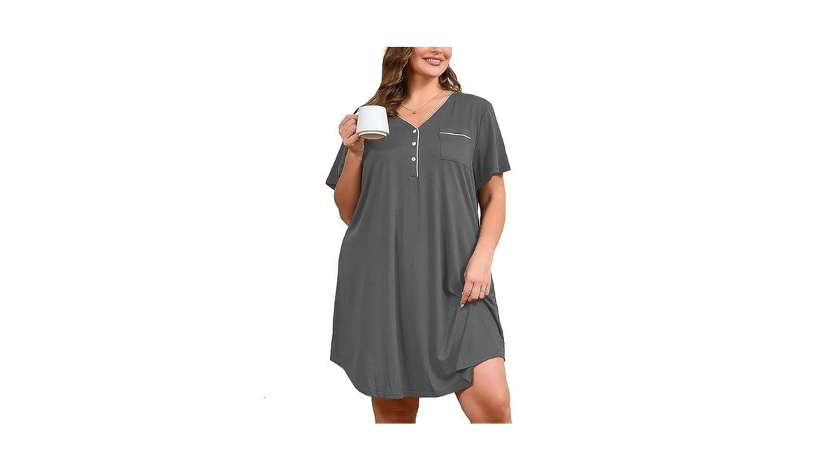 Auslook Plus Size Gray Nightgown For Women Midi Sleep 2x