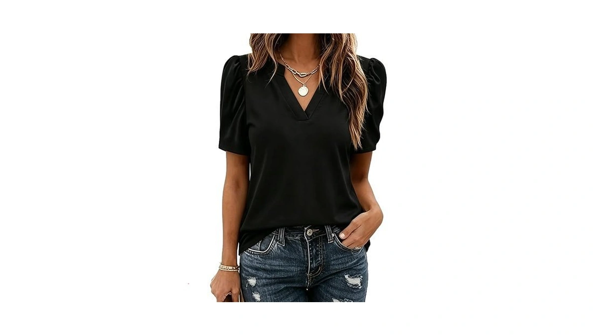Zeagoo Black Tops For Women Puff Short Sleeve Shirts Spring