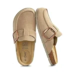Kidmi Genuine Suede Clogs For Women Cork Footbed Leather Mules