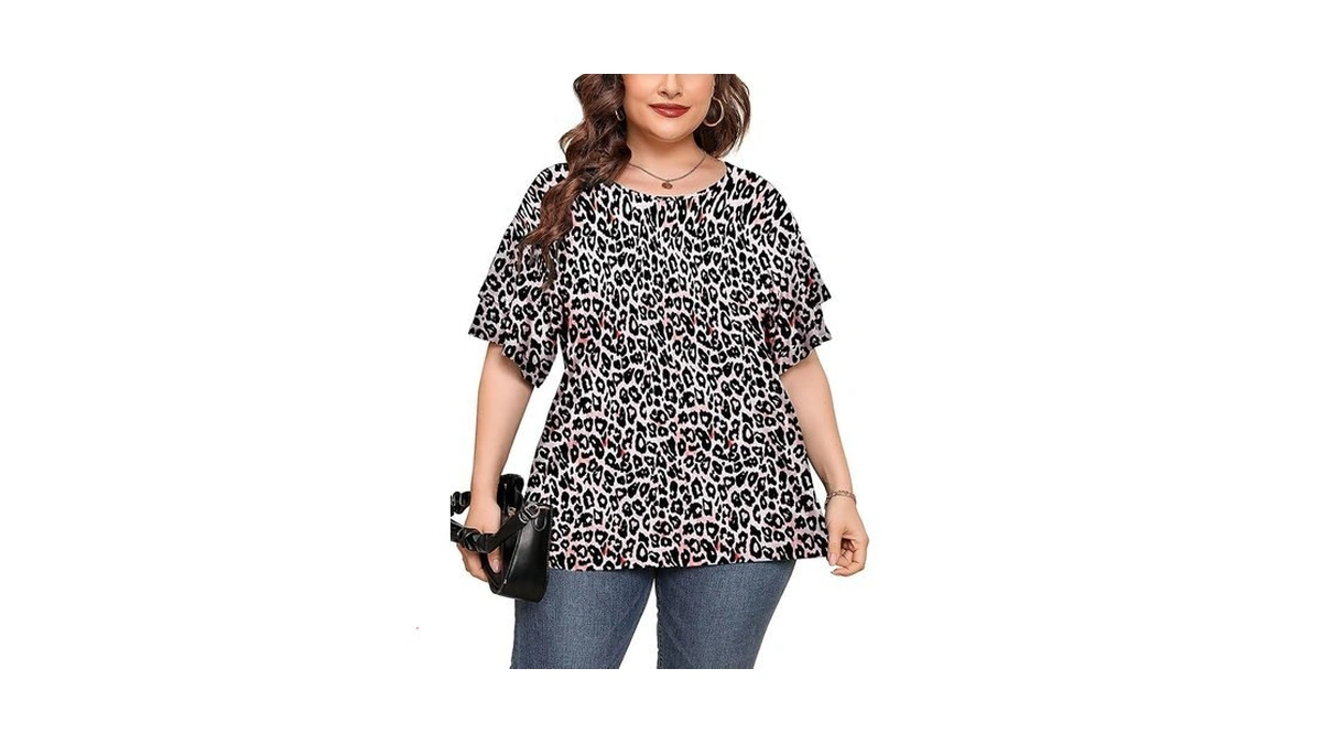 Auslook Plus Size Casual Tops For Women Fancy Peachy Leopard