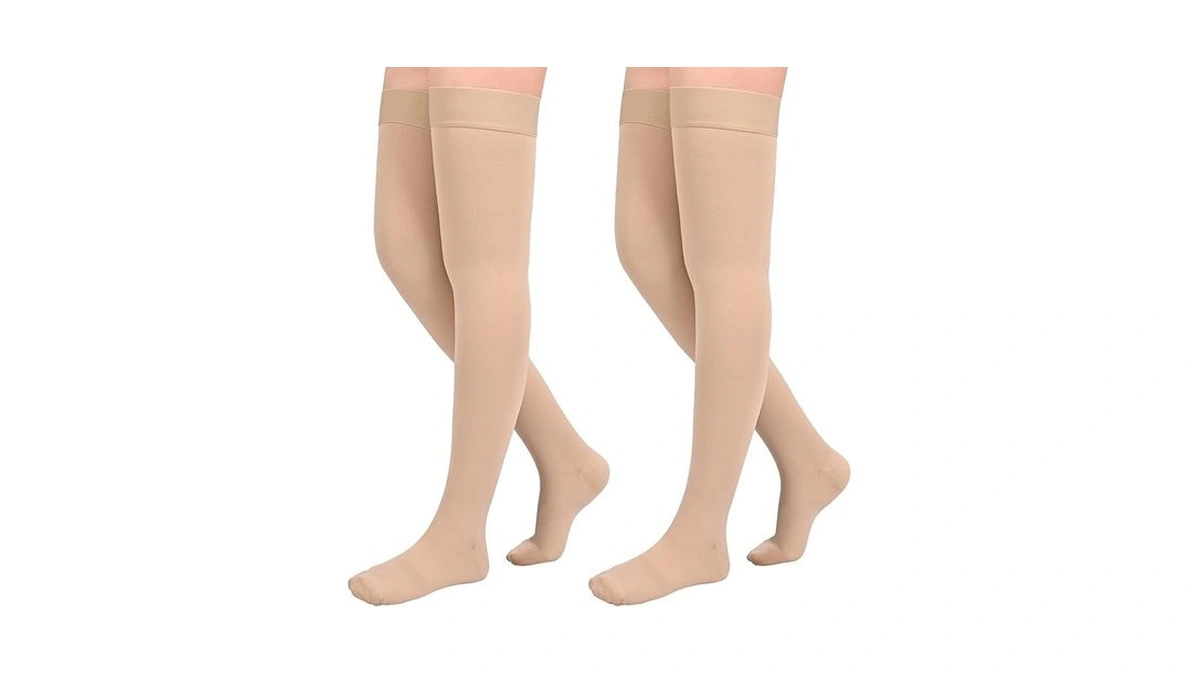 2pairs Ktinnead 20-30mmhg Thigh High Compression Stockings For Women, Closed-toe
