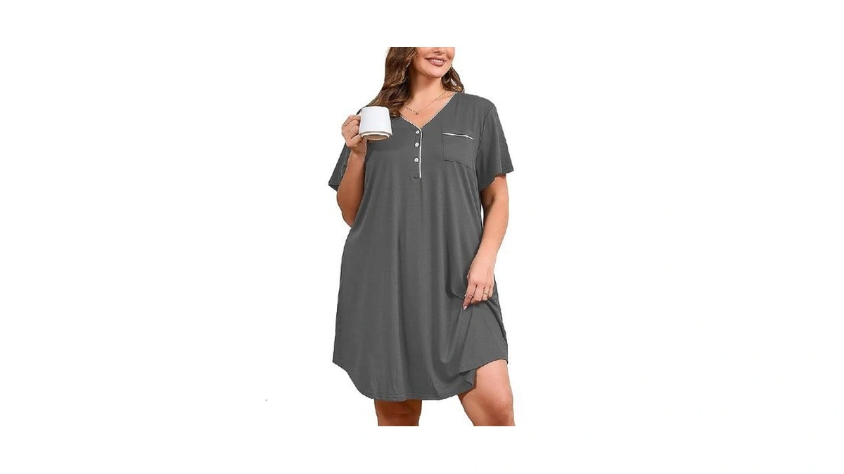 Auslook Plus Size Gray Nightgown For Women Midi Sleep 4x