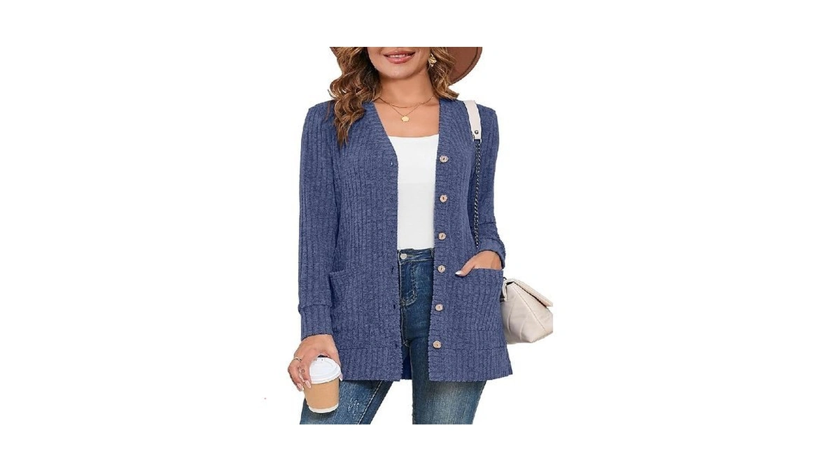 Auslook Plus Size Women Long Sleeve Cardigan 4x Blue Open