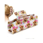 Medium Hair Claw Clip For Women, Highland Cow Floral Print
