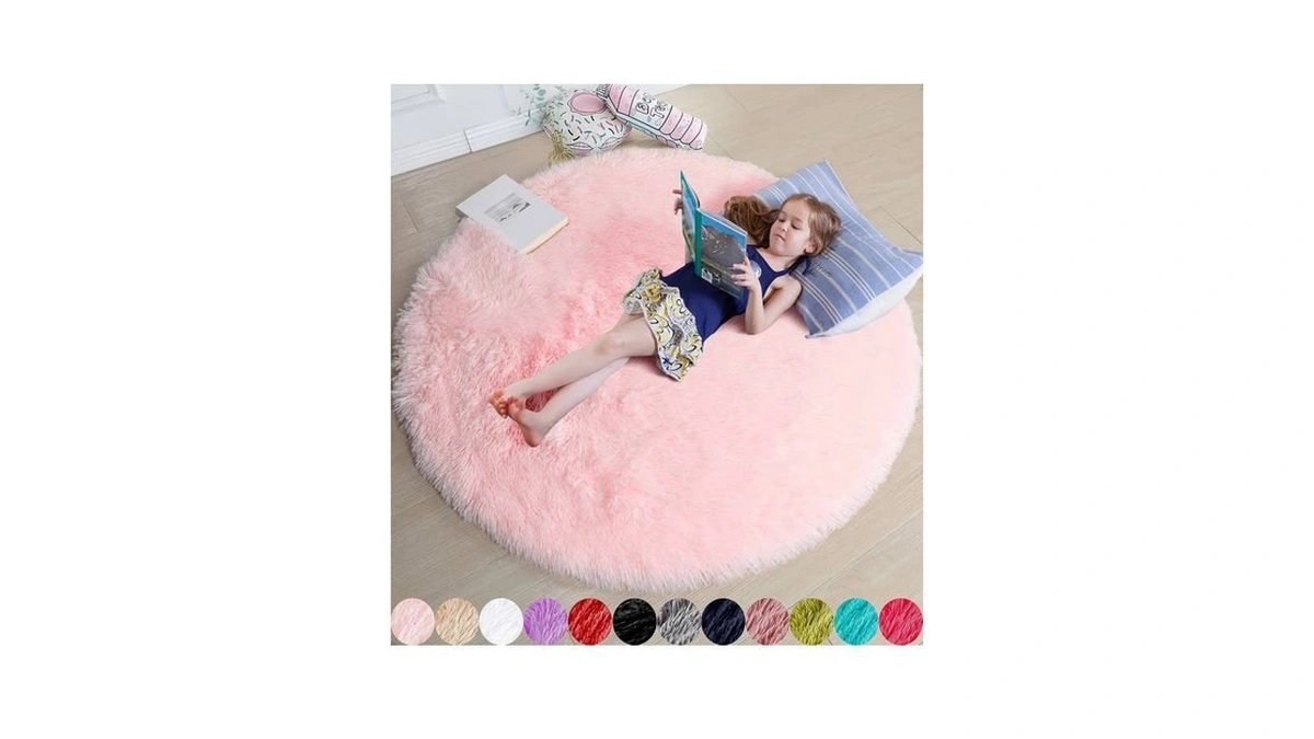 Amdrebio Light Pink Round Circle Rug 4ft For Girls Bedroom,