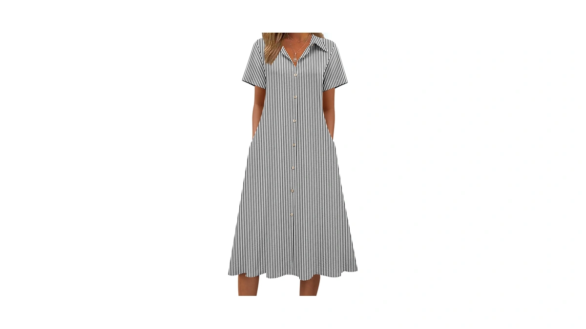 Zeagoo Summer Dresses For Women 2026 Short Sleeve Stripe Cotton