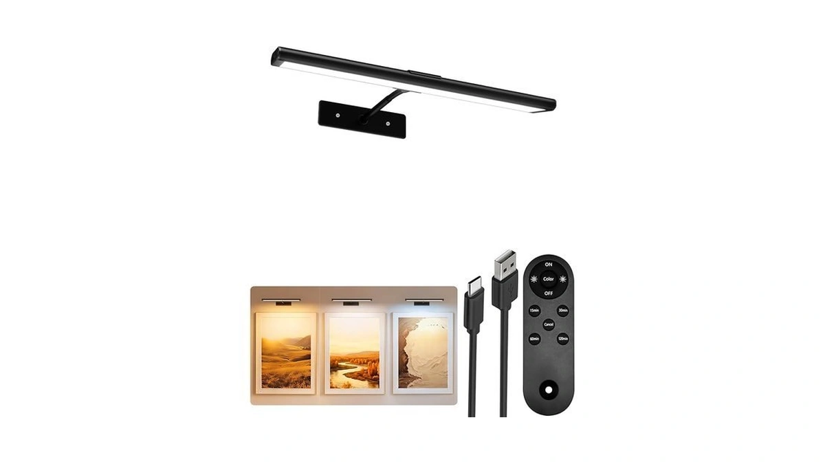 Ezvalo Picture Light For Wall, 13'' Black Rechargeable 4800mah Battery
