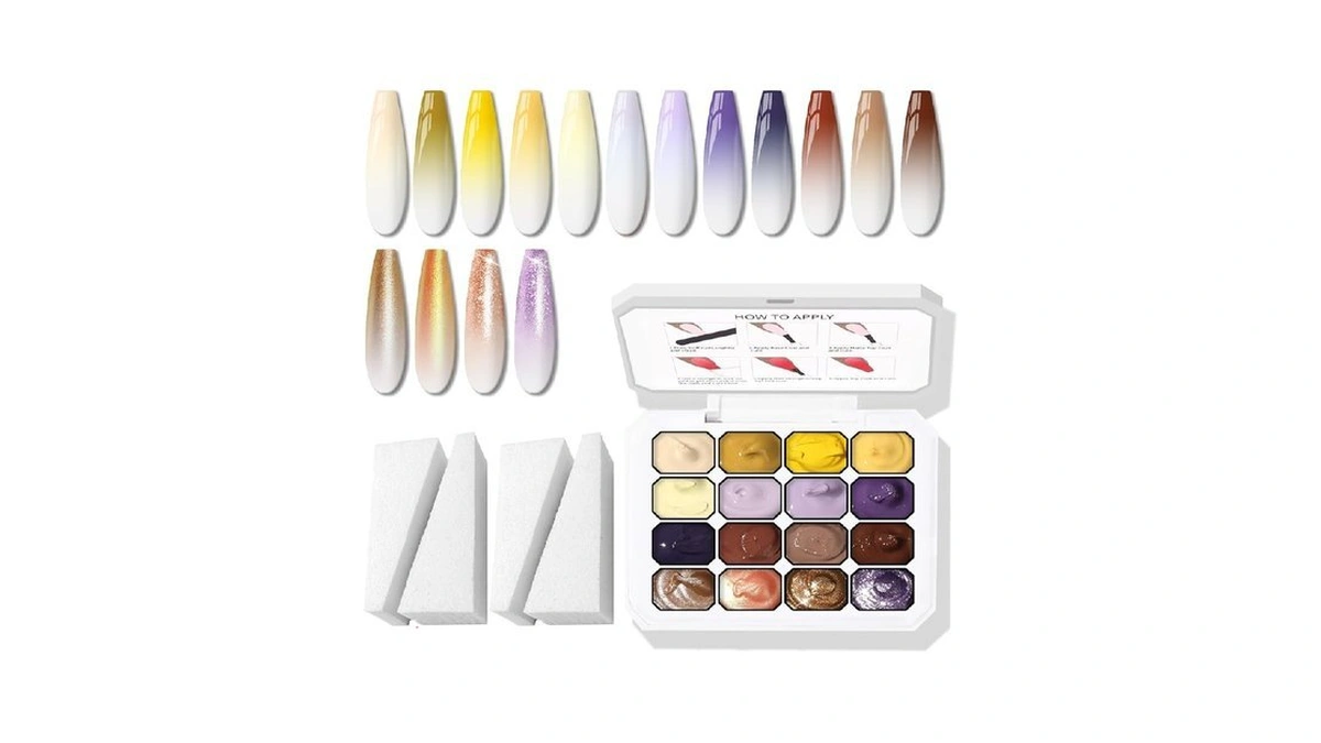 Karroy Sponges Pat Gel Nail Polish Palette, 16 Colors Blending