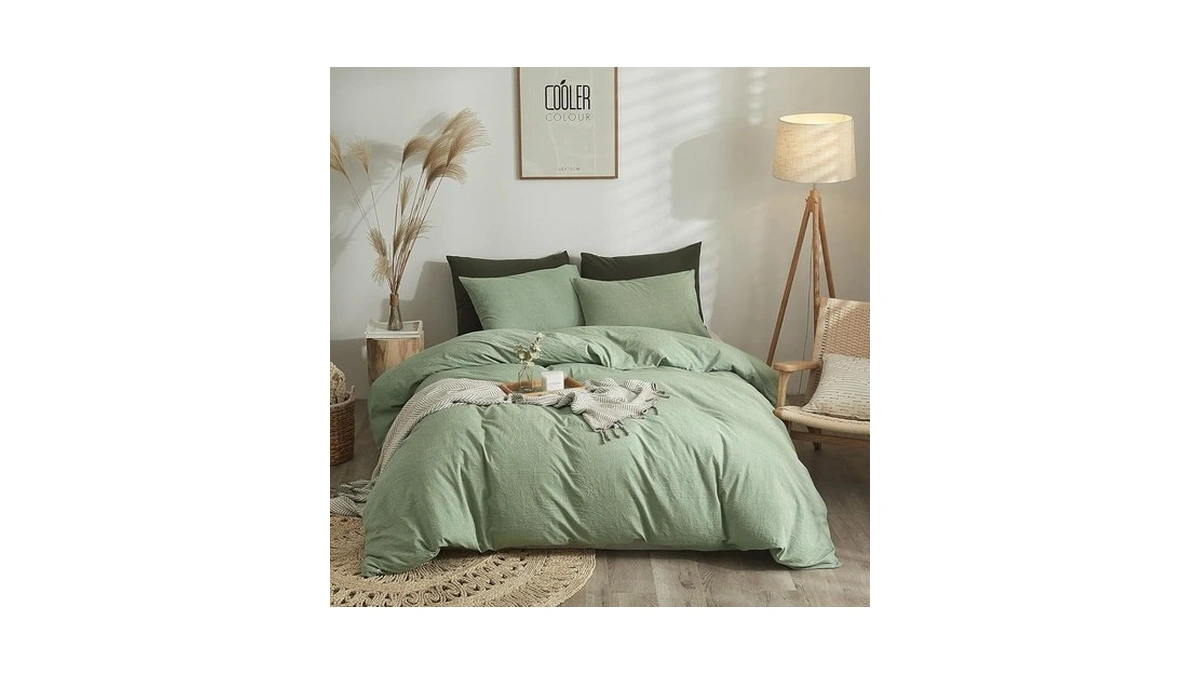 Reyos Light Green Bedding Duvet Covers Twin Size, 100% Washed
