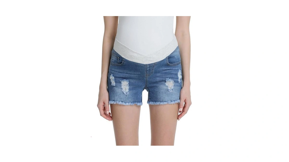Foucome Maternity Jean Shorts Wide Elastic Band Maternity Shorts For