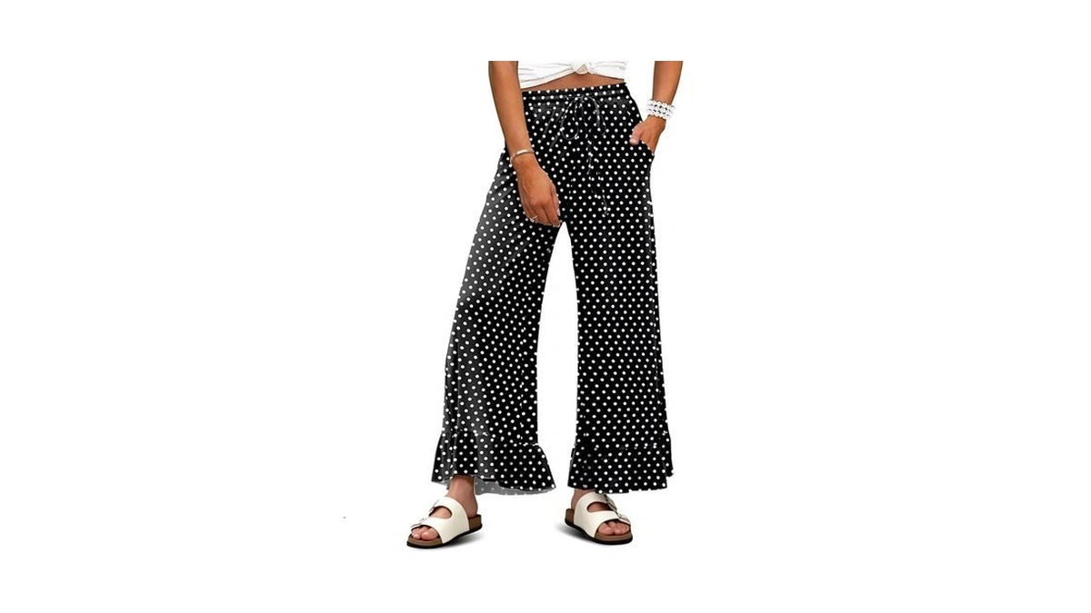 Kissmoda Women's Comfy Drawstring Palazzo Pants With Pockets Hight Waisted