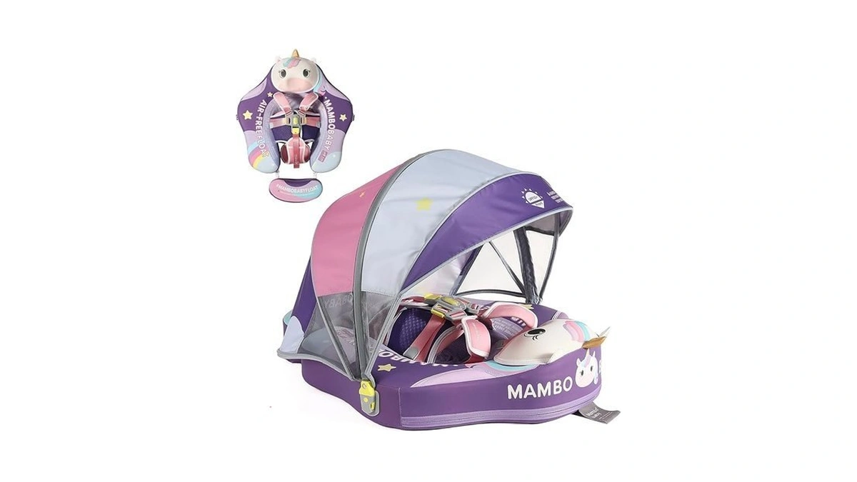 Mambobaby No-flip Baby Pool Float With Canopy & Tail Non-inflatable