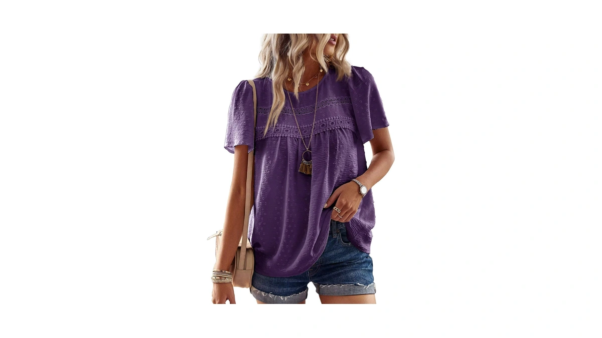 Falechay Womens Summer Tops Round Neck Hook Flower Casual Blouses