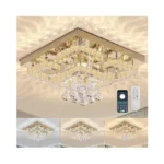 Kingtoro 18" Gold Crystal Flush Mount Chandelier With Remote/app Control,