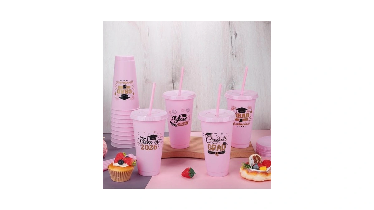 Kochorie 24 Pack 24 Oz Graduation Plastic Cups With Lids