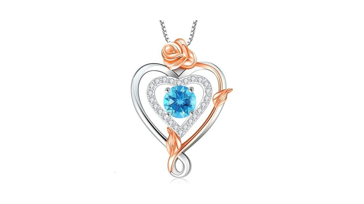 Riviko Rose March Birthstone Necklace For Women,925 Sterling Silver Infinity