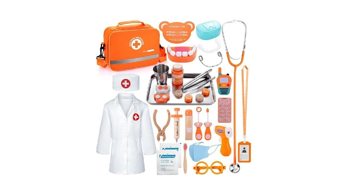 Kids Dentist Play Set, Wooden Doctor Kit For Toddlers 3-5