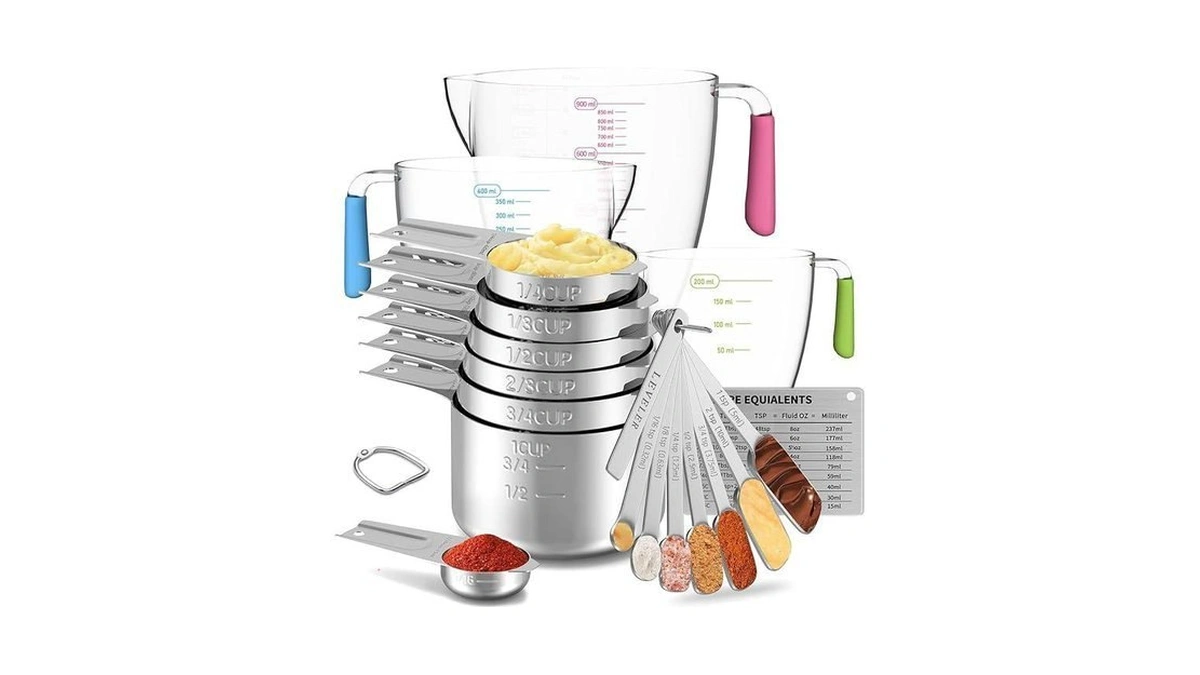 Stainless Steel Measuring Cups And Spoons Set, 6 Stainless Steel