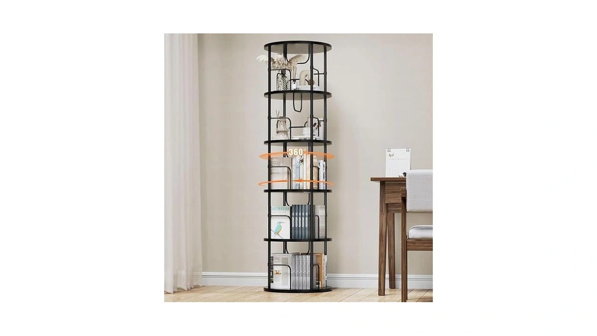 Allstand 5 Tier Rotating Bookshelf, 360 ° Display Stackable Spinning