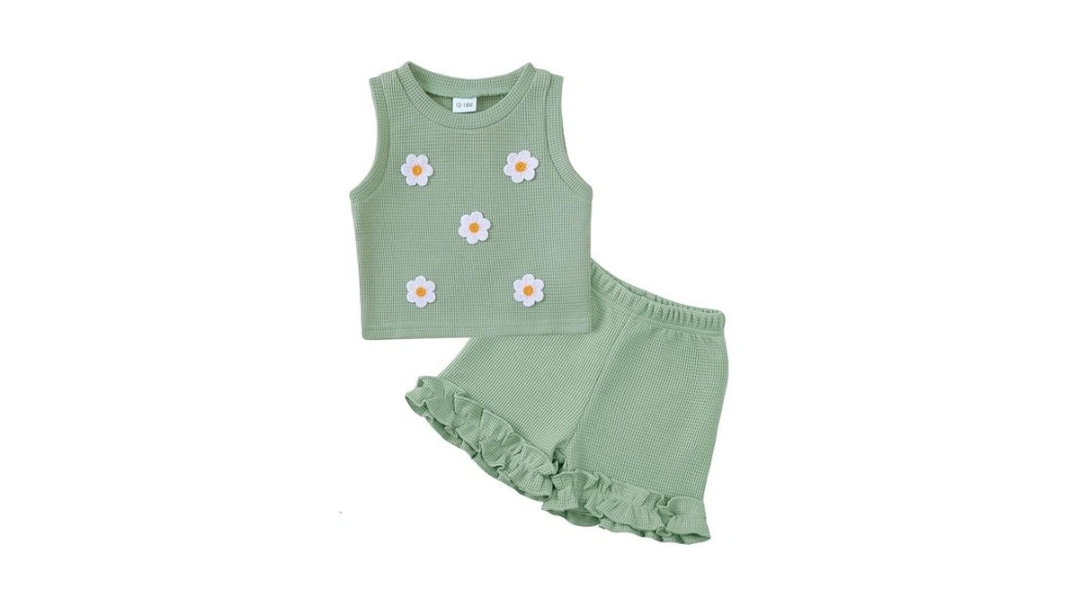 Kislio Toddler Baby Girl Outfits Floral Summer Clothes Waffle Sleeveless