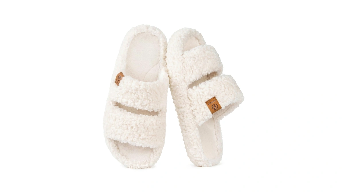 Everfoams Womens Fuzzy Open-toe Slippers Soft Comfy Memory Foam Indoor