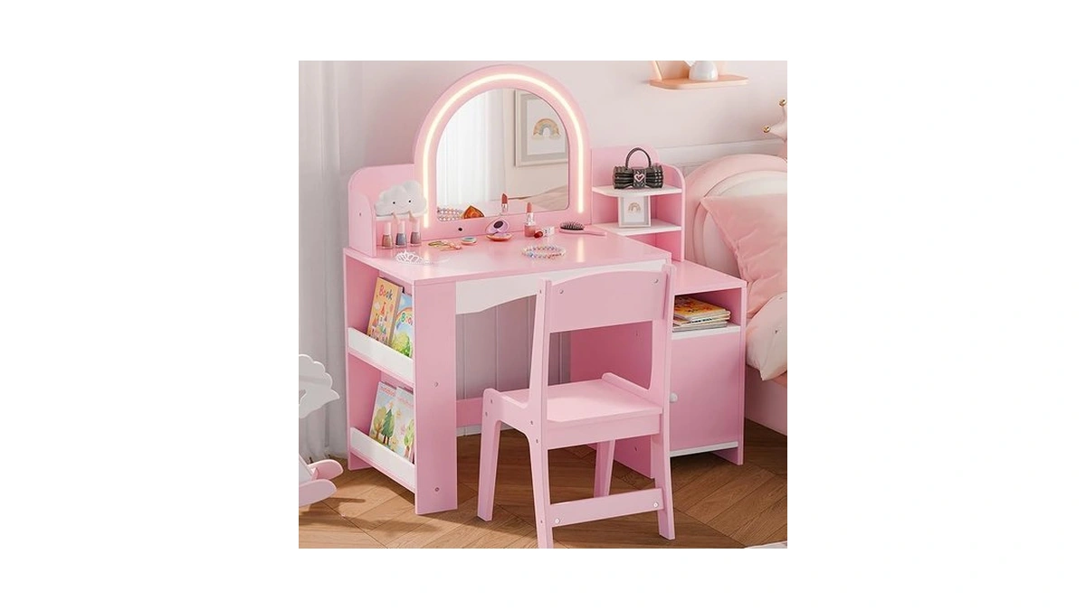 Mu Kids Vanity With Lights, Princess Makeup Vanity Desk With