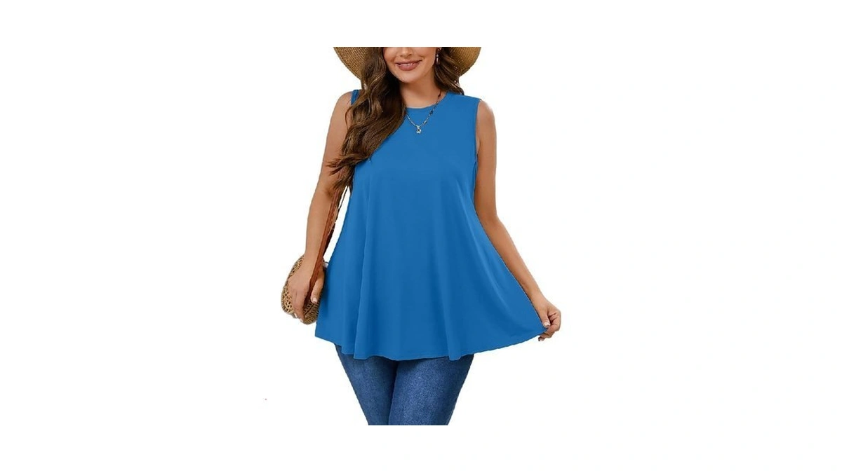 Auslook Plus Size Women's Tank Tops Blue 1x Summer Casual