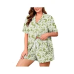 Auslook Plus Size Printed Pajama Set For Women Short Sleeve
