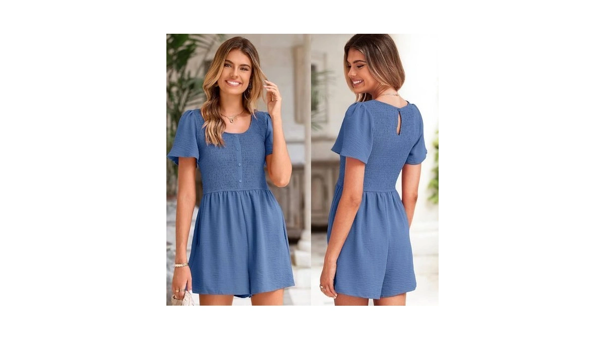 Simplee Womens Summer Short Sleeve Romper Casual Loose Decorative Button