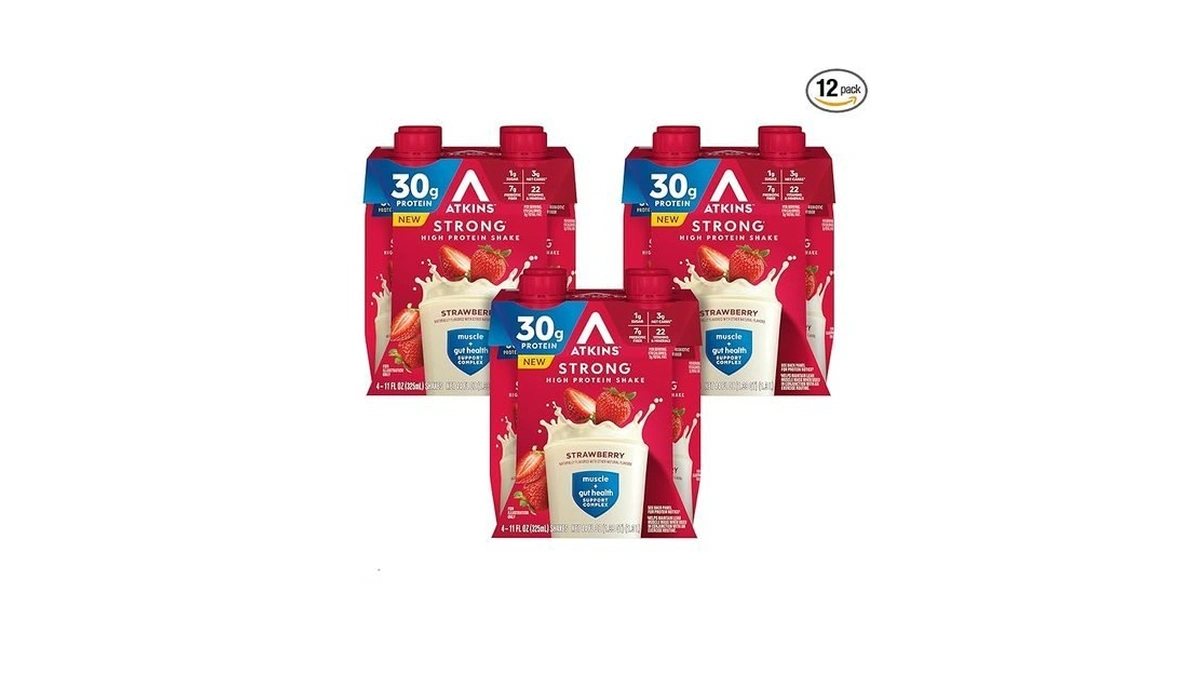 Atkins Strong High Protein Shake, Strawberry Flavored, 30g Protein, 7g
