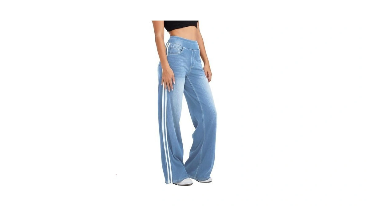 Keolorn Wide Leg Jeans For Women,unique Color Block Design,high-waisted Tummy