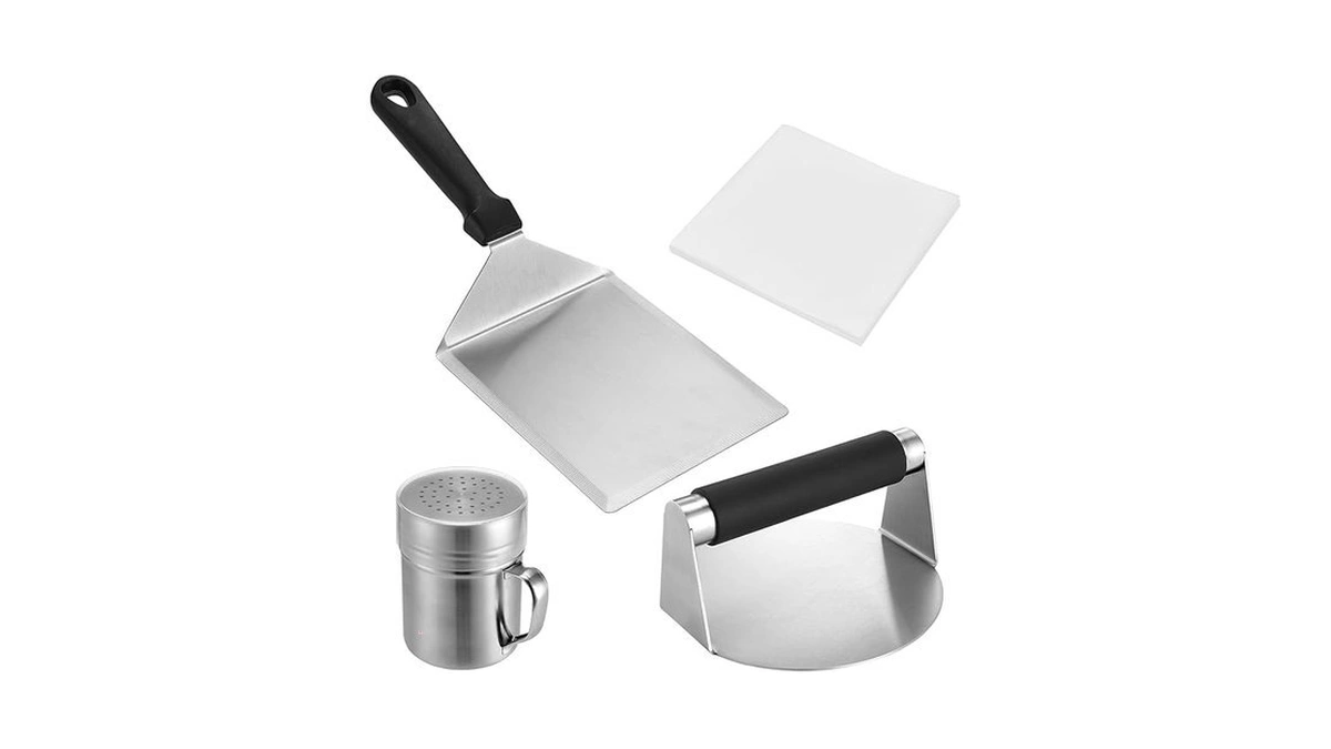 Smashed Burger Press Kit With Large Metal Spatula, Stainless Steel
