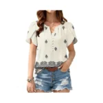 Gunest Boho Short Sleeve Blouses For Women Summer Casual V