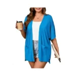 Auslook Plus Size Blue Cardigan For