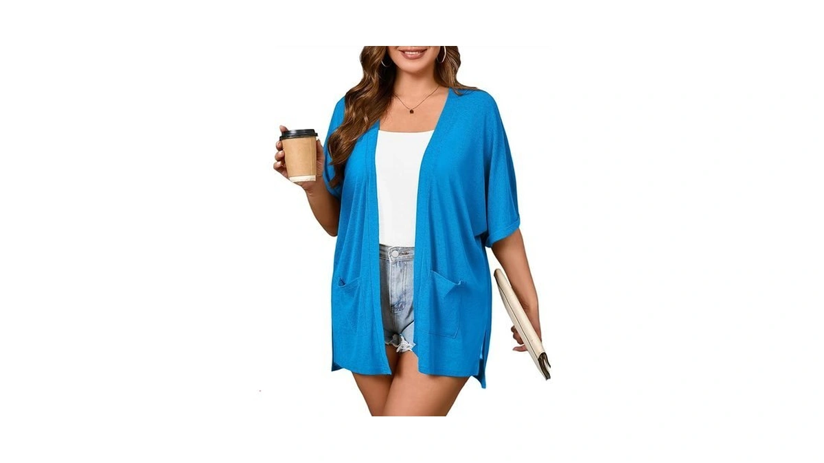 Auslook Plus Size Blue Cardigan For