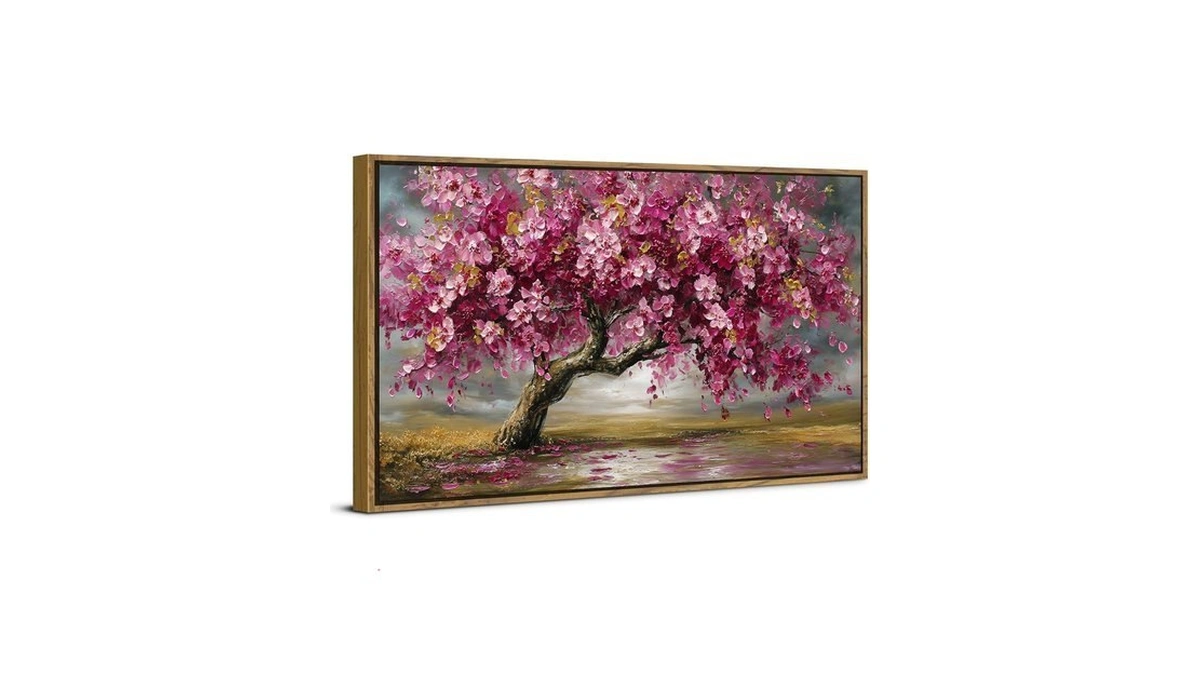 Large Tree Of Life Wall Art Vintage Pink Flower Framed